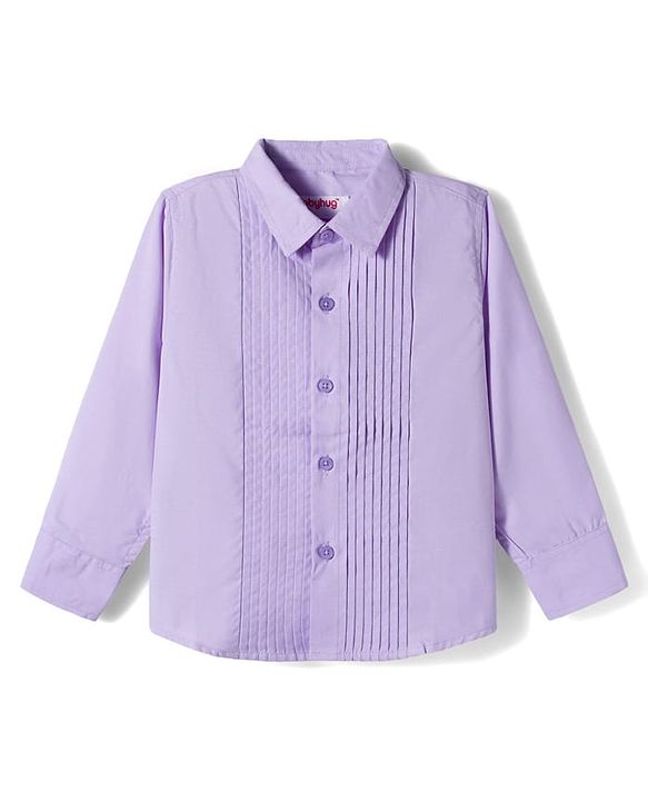 Babyhug Oxford Cotton Woven Full Sleeves Solid Color Pintuck Party Shirt with Bow - Lavender