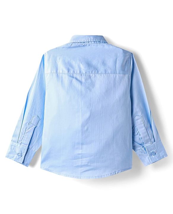 Babyhug Cotton Woven Full Sleeves Partywear Solid Oxford Pintuck Shirt With Bow - Light Blue