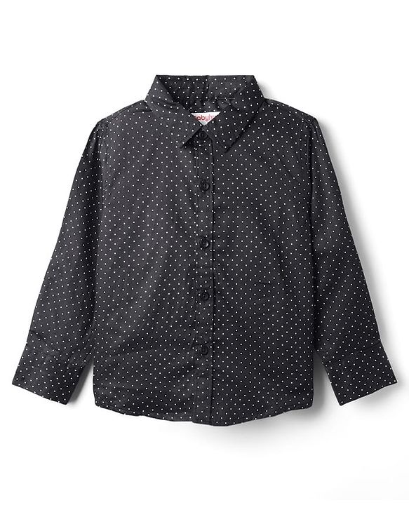 Babyhug Cotton Woven Full Sleeves Polka Dots Print Party Shirt with Suspender & Bow - Black