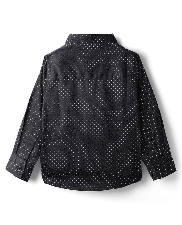 Babyhug Cotton Woven Full Sleeves Polka Dots Print Party Shirt with Suspender & Bow - Black