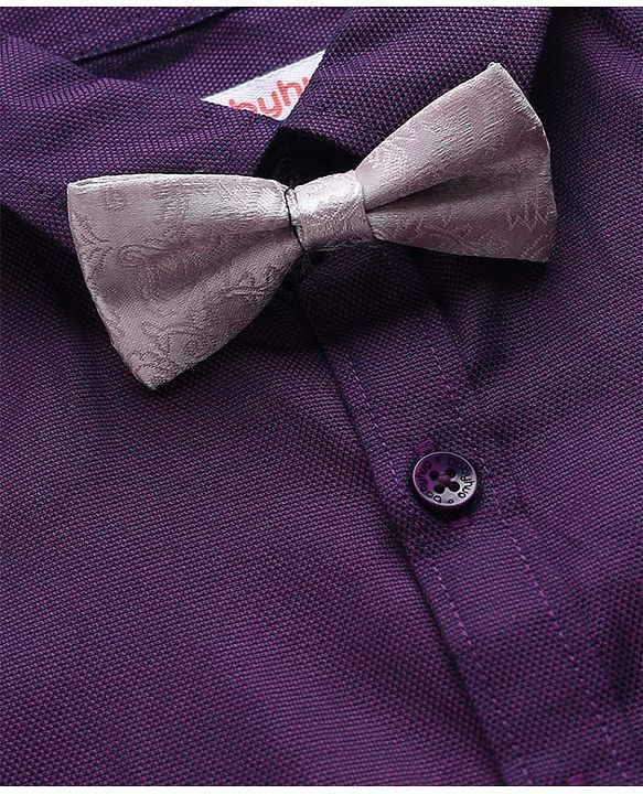 Babyhug Cotton Woven Full Sleeves Party Shirt with Suspender & Bow - Purple