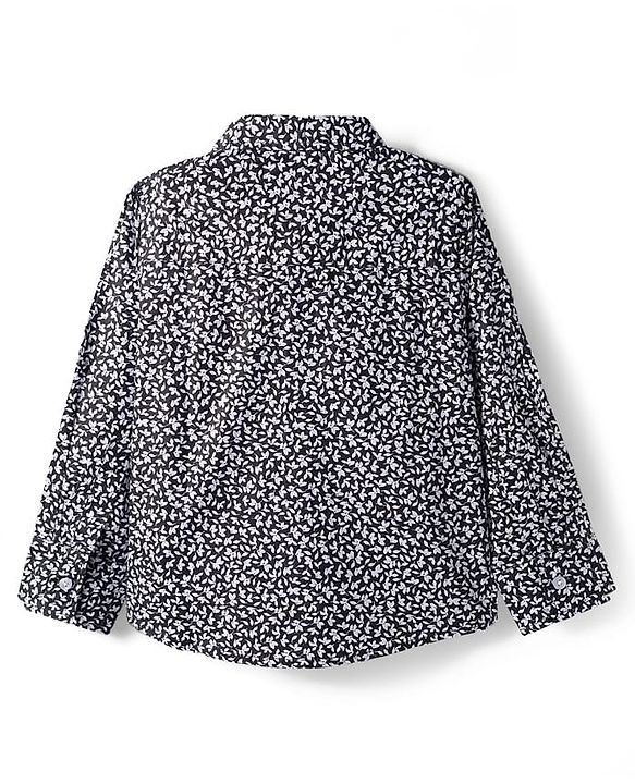 Babyhug Cotton Woven Full Sleeves Floral Printed Shirt with Bow & Suspender - White & Navy Blue