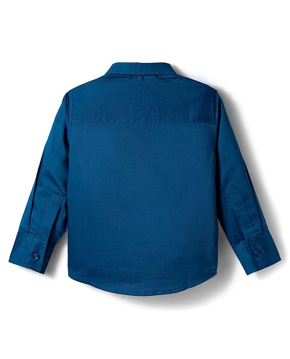 Babyhug Cotton Woven Full Sleeves Solid Color Shirt with Bow & Suspender - Blue