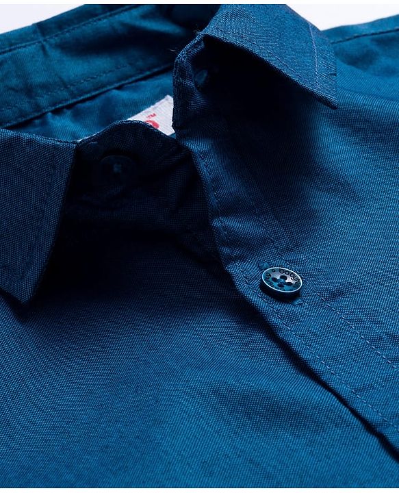 Babyhug Cotton Woven Full Sleeves Solid Color Shirt with Bow & Suspender - Blue