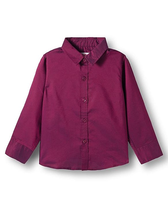 Babyhug Cotton Woven Full Sleeves Solid Party Shirt & Trouser Set With Bow & Suspender - Maroon