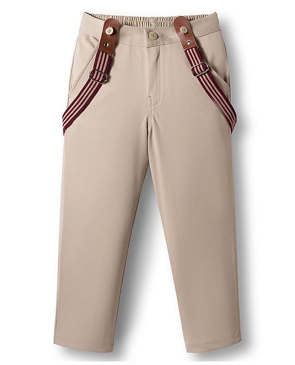 Babyhug Cotton Woven Full Sleeves Solid Party Shirt & Trouser Set With Bow & Suspender - Maroon