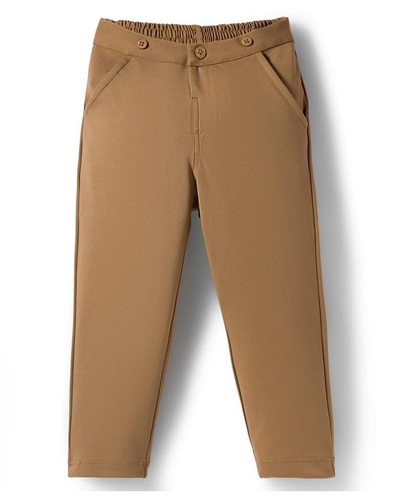 Babyhug Woven Full Sleeves Striped Party Shirt & Trouser Set With Bow & Suspender - Brown
