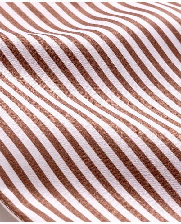 Babyhug Woven Full Sleeves Striped Party Shirt & Trouser Set With Bow & Suspender - Brown