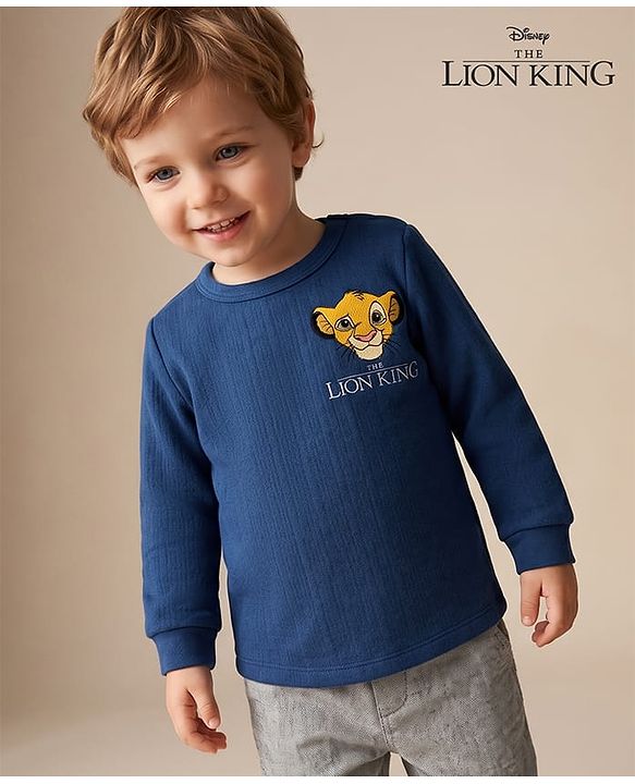 Babyhug Disney Full Sleeves Thermal Vest with Lion King Graphic - Navy Blue