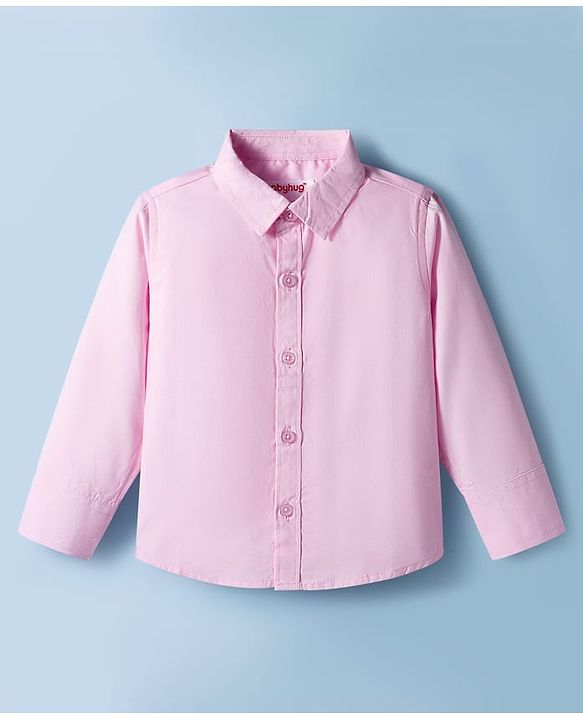 Babyhug Cotton Poplin Full Sleeves Solid Color Shirt & Stretchable Trouser with Bow & Suspender - Pink & Grey