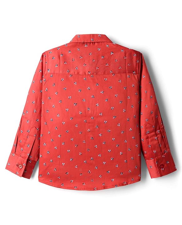 Babyhug Cotton Woven Full Sleeves Floral Printed Party Shirt & Trouser Set With Bow & Suspender - Brown & Navy