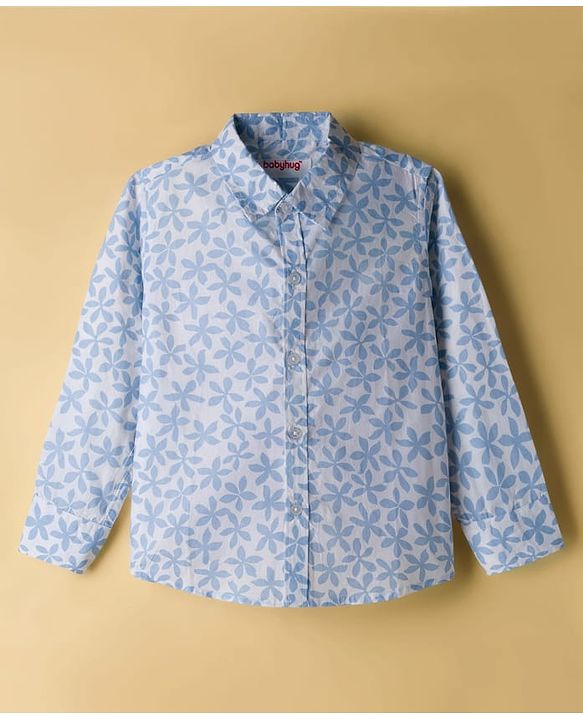 Babyhug Cotton Woven Full Sleeves Floral Printed Party Shirt & Trouser Set With Bow & Suspender - Navy Blue & White