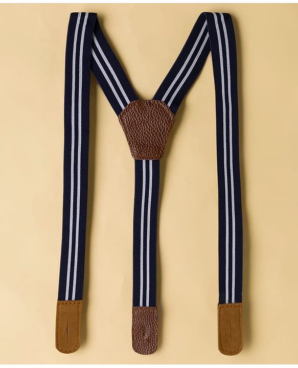 Babyhug Cotton Woven Full Sleeves Floral Printed Party Shirt & Trouser Set With Bow & Suspender - Navy Blue & White