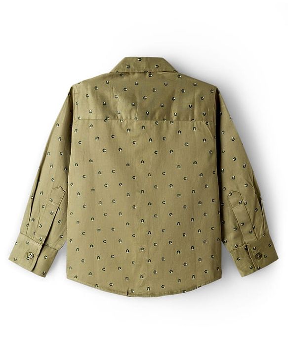 Babyhug Cotton Poplin Woven Full Sleeves Printed Shirt & Stretchable Trouser Set with Suspenders & Bow - Olive Green & Khaki