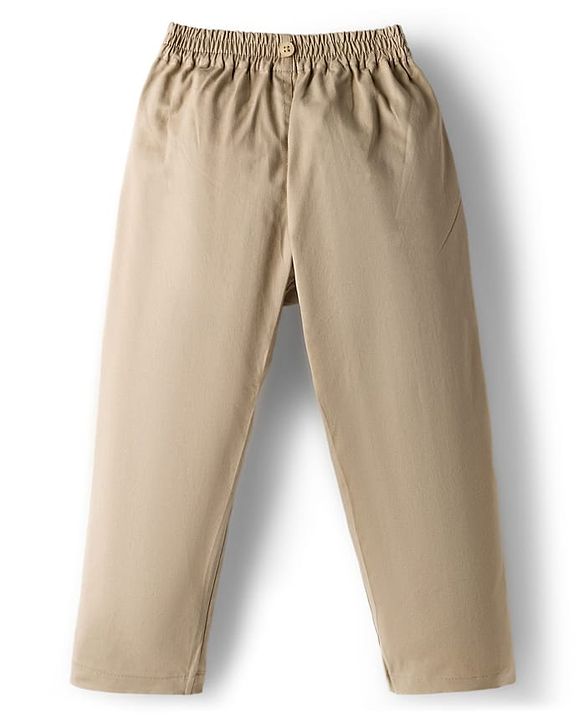 Babyhug Cotton Poplin Woven Full Sleeves Printed Shirt & Stretchable Trouser Set with Suspenders & Bow - Olive Green & Khaki