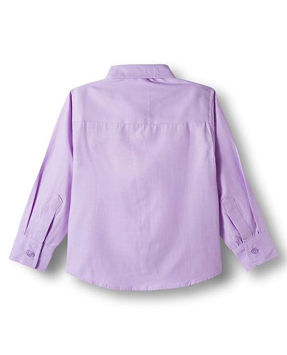 Babyhug Cotton Woven Full Sleeves Poplin Solid Party Shirt & Stretchable Trouser With Bow & Suspender - Purple & Cream