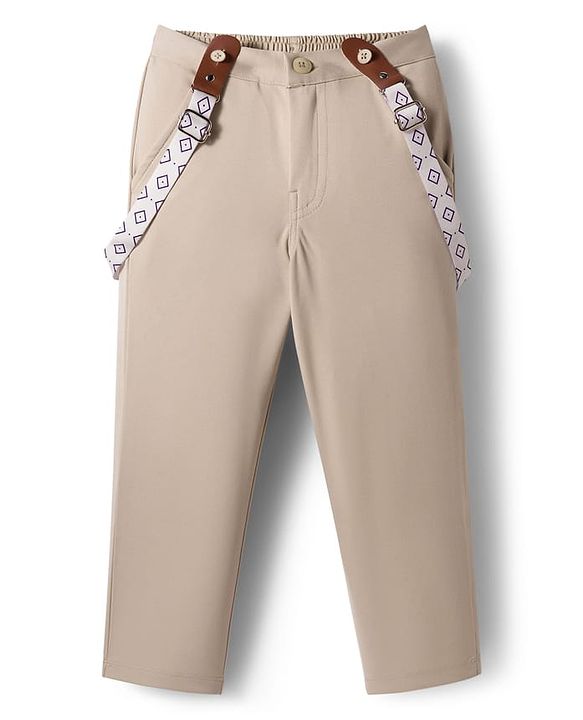 Babyhug Cotton Woven Full Sleeves Poplin Solid Party Shirt & Stretchable Trouser With Bow & Suspender - Purple & Cream