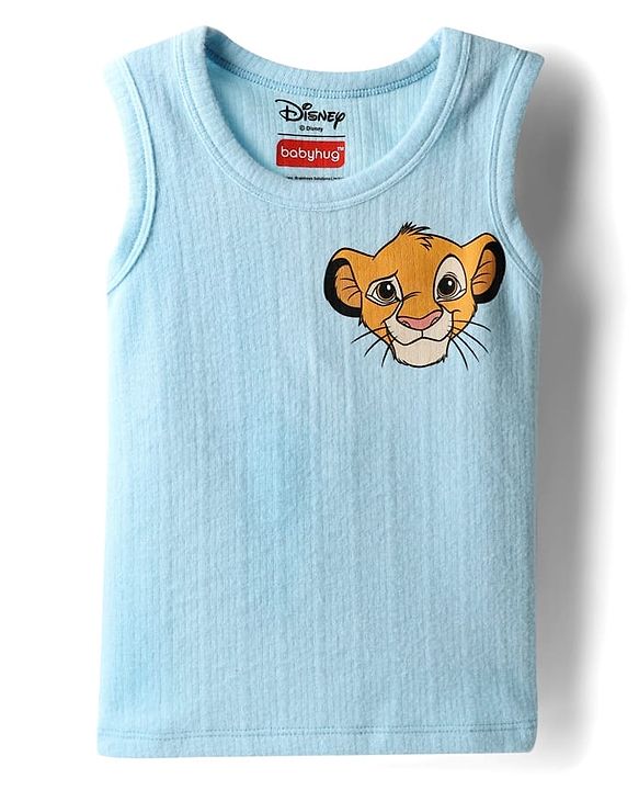 Babyhug Disney Sleeveless Thermal Vest & Pant with Lion King Graphic - Light Blue