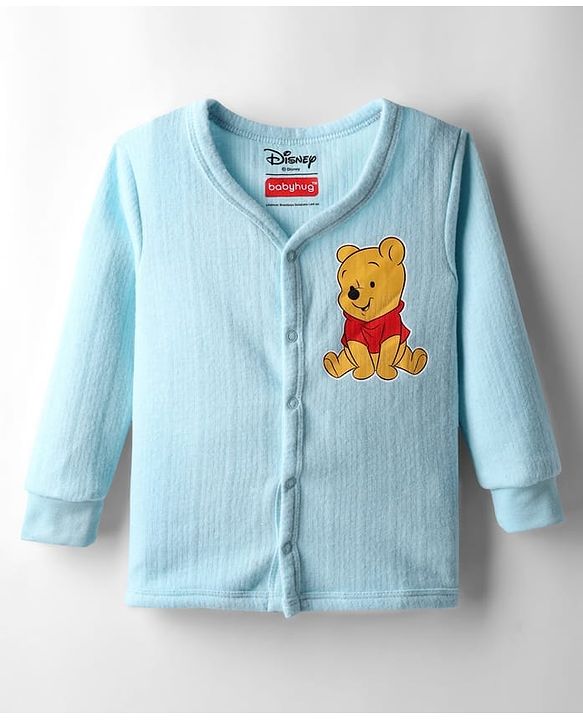 Babyhug Disney Full Sleeve Front Open Thermal Vest with Winnie the Pooh Graphic - Light Blue