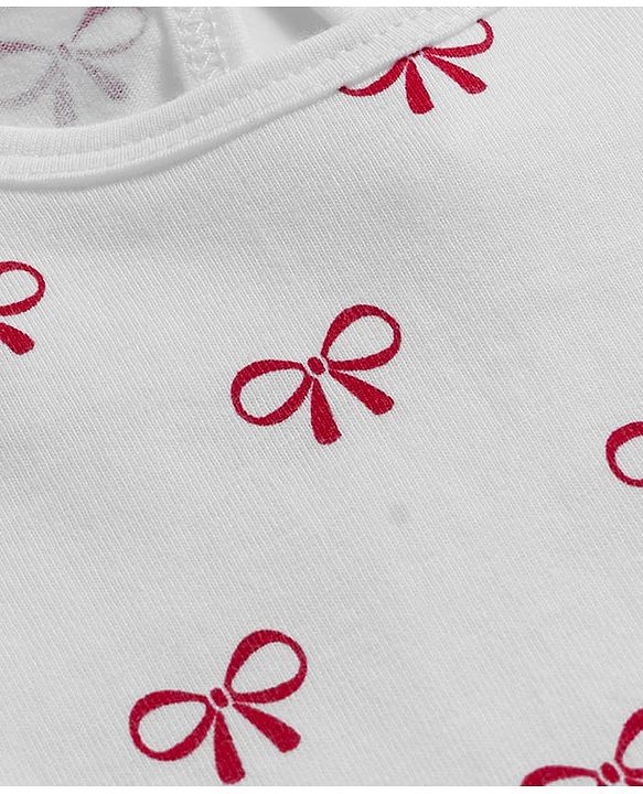 Babyhug 100% Cotton Knit Full Sleeves T-Shirts With Bow Print - White