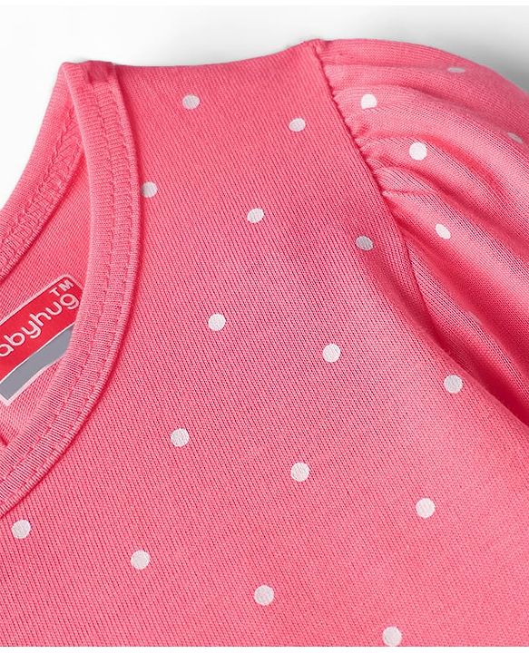 Babyhug 100% Cotton Knit Full Sleeves T-Shirt with Polka Dot Print - Pink