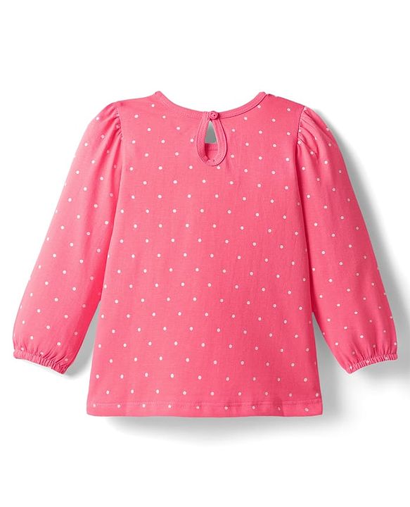 Babyhug 100% Cotton Knit Full Sleeves T-Shirt with Polka Dot Print - Pink
