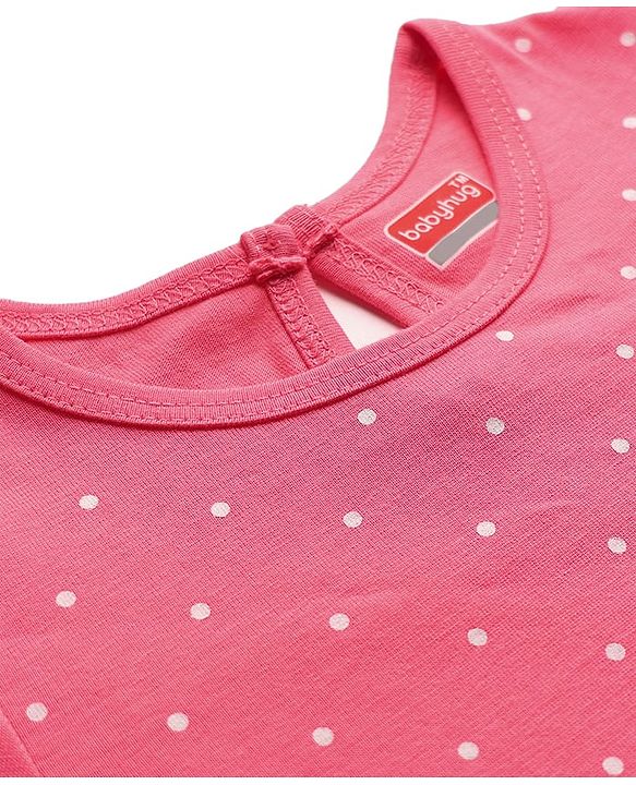 Babyhug 100% Cotton Knit Full Sleeves T-Shirt with Polka Dot Print - Pink