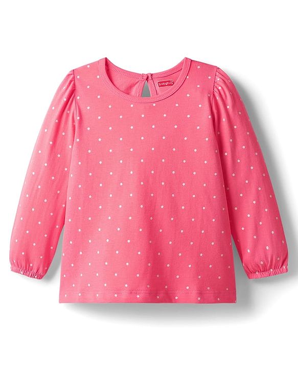 Babyhug 100% Cotton Knit Full Sleeves T-Shirt with Polka Dot Print - Pink