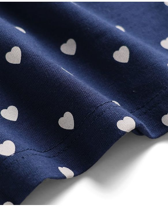 Babyhug 100% Cotton Knit Full Sleeves T-Shirt with Heart Print - Navy Blue