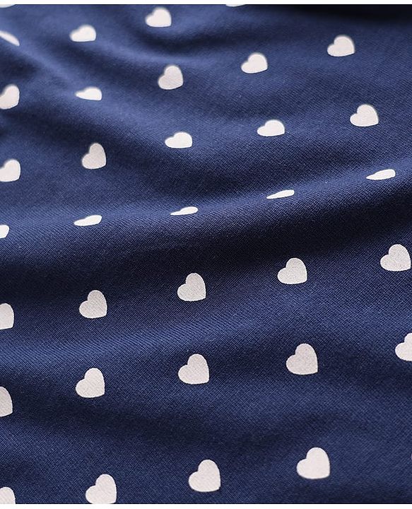 Babyhug 100% Cotton Knit Full Sleeves T-Shirt with Heart Print - Navy Blue
