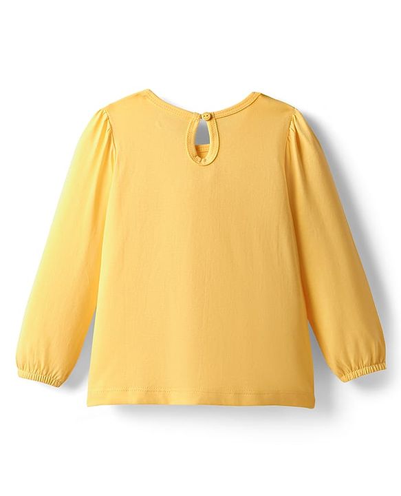 Babyhug 100% Cotton Knit Full Sleeves T-Shirt with Bow Print - Yellow