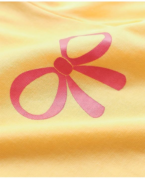 Babyhug 100% Cotton Knit Full Sleeves T-Shirt with Bow Print - Yellow