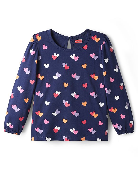 Babyhug 100% Cotton Knit Full Sleeves T-Shirts with Text & Heart Graphics Pack of 2 - Navy Blue & Red
