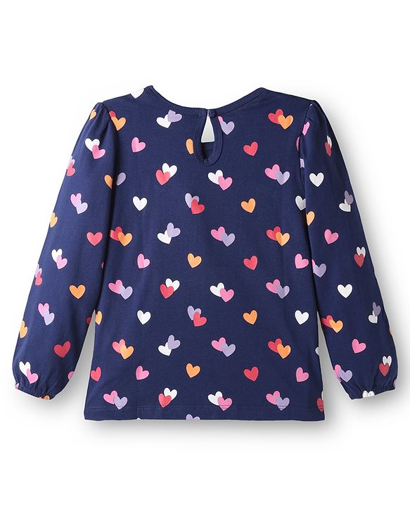 Babyhug 100% Cotton Knit Full Sleeves T-Shirts with Text & Heart Graphics Pack of 2 - Navy Blue & Red