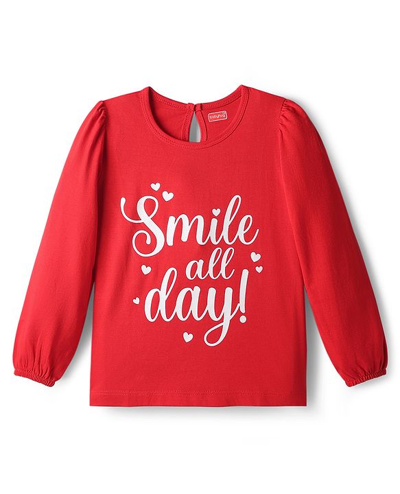 Babyhug 100% Cotton Knit Full Sleeves T-Shirts with Text & Heart Graphics Pack of 2 - Navy Blue & Red
