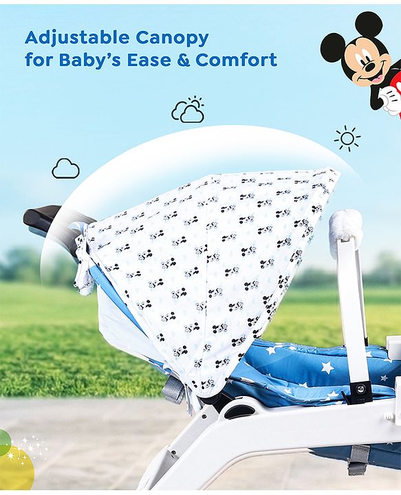 Babyhug Disney Mickey Mouse Rocking chair- Light Blue| Multi-Functional Rocker, Dining Chair, Walker, Cart & Seat| Reclining Seat| Infants & Toddlers of 0 to 3 Yrs| Wheels with Lock| Safety Harness