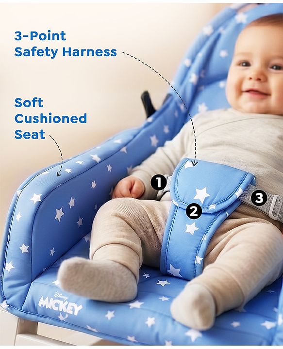 Babyhug Disney Mickey Mouse Rocking chair- Light Blue| Multi-Functional Rocker, Dining Chair, Walker, Cart & Seat| Reclining Seat| Infants & Toddlers of 0 to 3 Yrs| Wheels with Lock| Safety Harness