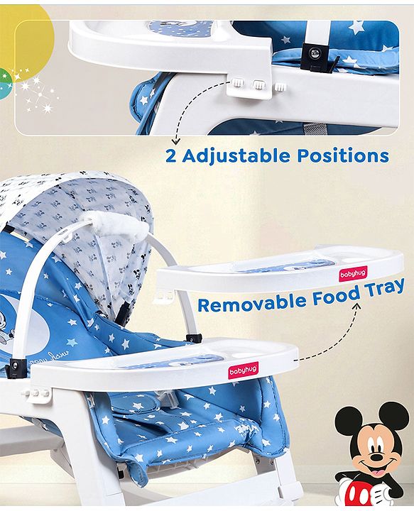 Babyhug Disney Mickey Mouse Rocking chair- Light Blue| Multi-Functional Rocker, Dining Chair, Walker, Cart & Seat| Reclining Seat| Infants & Toddlers of 0 to 3 Yrs| Wheels with Lock| Safety Harness