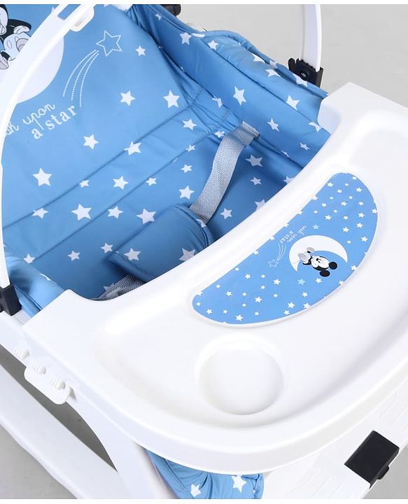 Babyhug Disney Mickey Mouse Rocking chair- Light Blue| Multi-Functional Rocker, Dining Chair, Walker, Cart & Seat| Reclining Seat| Infants & Toddlers of 0 to 3 Yrs| Wheels with Lock| Safety Harness