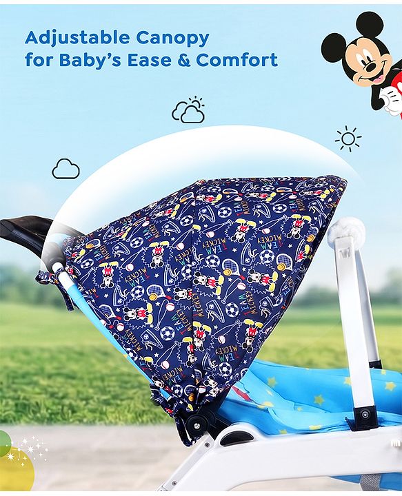 Babyhug Disney Mickey Mouse Rocking chair- Light Blue| Multi-Functional Rocker, Dining Chair, Walker, Cart & Seat| Reclining Seat| Infants & Toddlers of 0 to 3 Yrs| Wheels with Lock| Safety Harness