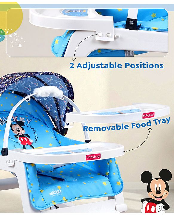 Babyhug Disney Mickey Mouse Rocking chair- Light Blue| Multi-Functional Rocker, Dining Chair, Walker, Cart & Seat| Reclining Seat| Infants & Toddlers of 0 to 3 Yrs| Wheels with Lock| Safety Harness