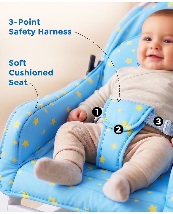 Babyhug Disney Mickey Mouse Rocking chair- Light Blue| Multi-Functional Rocker, Dining Chair, Walker, Cart & Seat| Reclining Seat| Infants & Toddlers of 0 to 3 Yrs| Wheels with Lock| Safety Harness