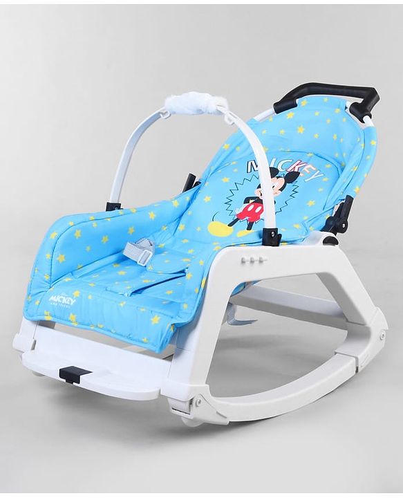 Babyhug Disney Mickey Mouse Rocking chair- Light Blue| Multi-Functional Rocker, Dining Chair, Walker, Cart & Seat| Reclining Seat| Infants & Toddlers of 0 to 3 Yrs| Wheels with Lock| Safety Harness