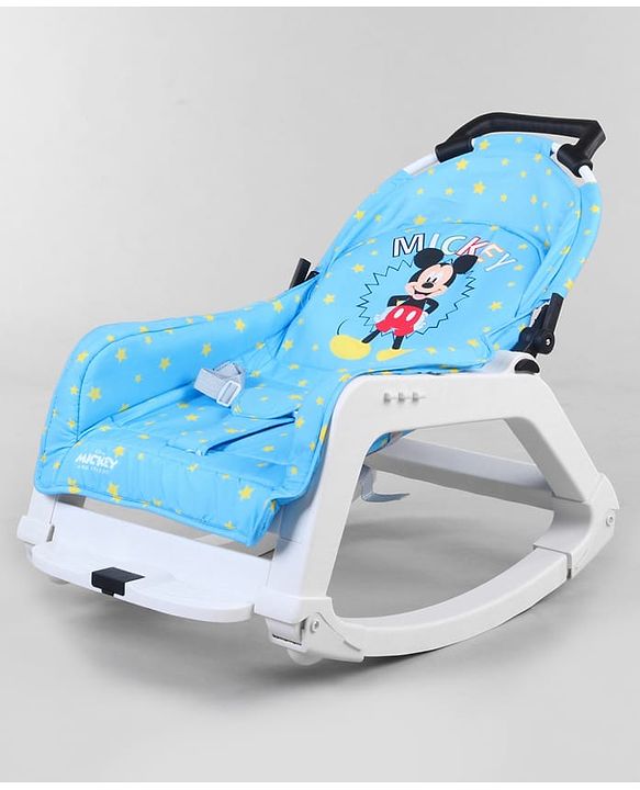 Babyhug Disney Mickey Mouse Rocking chair- Light Blue| Multi-Functional Rocker, Dining Chair, Walker, Cart & Seat| Reclining Seat| Infants & Toddlers of 0 to 3 Yrs| Wheels with Lock| Safety Harness