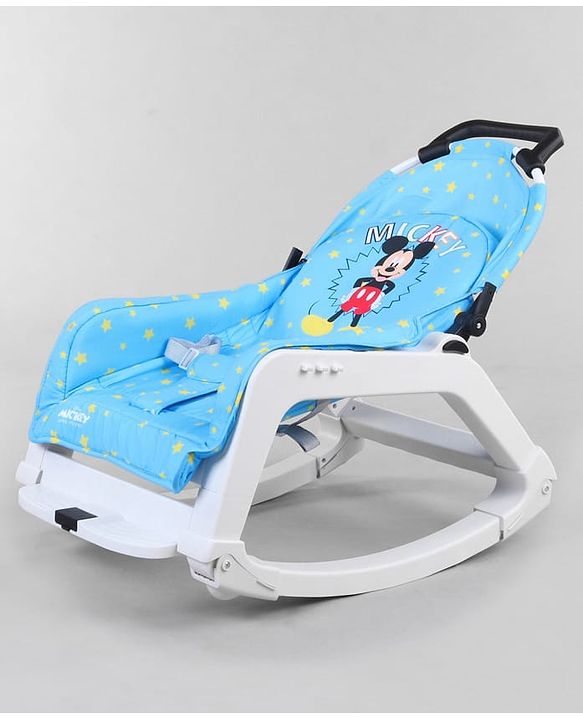 Babyhug Disney Mickey Mouse Rocking chair- Light Blue| Multi-Functional Rocker, Dining Chair, Walker, Cart & Seat| Reclining Seat| Infants & Toddlers of 0 to 3 Yrs| Wheels with Lock| Safety Harness