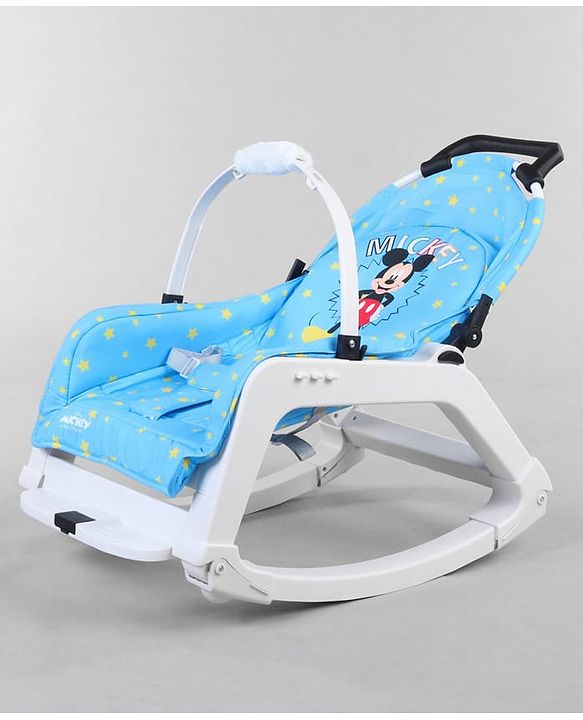 Babyhug Disney Mickey Mouse Rocking chair- Light Blue| Multi-Functional Rocker, Dining Chair, Walker, Cart & Seat| Reclining Seat| Infants & Toddlers of 0 to 3 Yrs| Wheels with Lock| Safety Harness