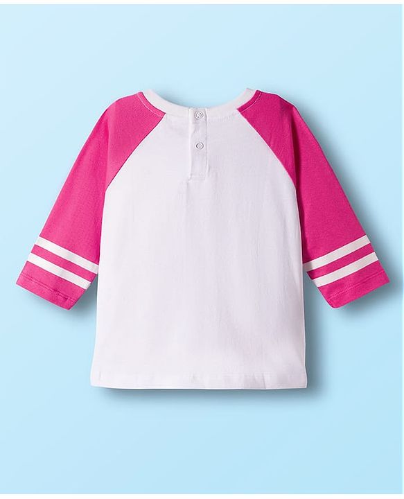 Babyhug Looper Knit Full Sleeves Top and Denim Jeans Set with Paris Text Print - Pink White & Blue