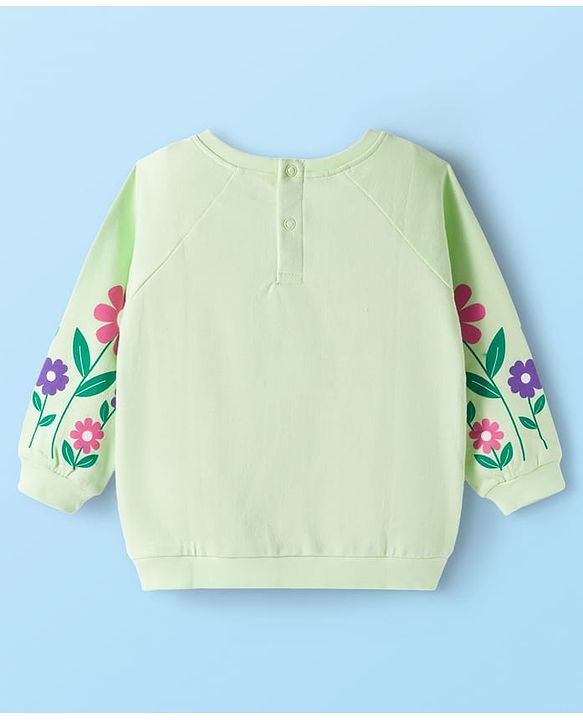 Babyhug Looper Knit Full Sleeves Rib at Neck Top & Jeans Set with Kangaroo Pocket & Floral Print - Light Green & Blue
