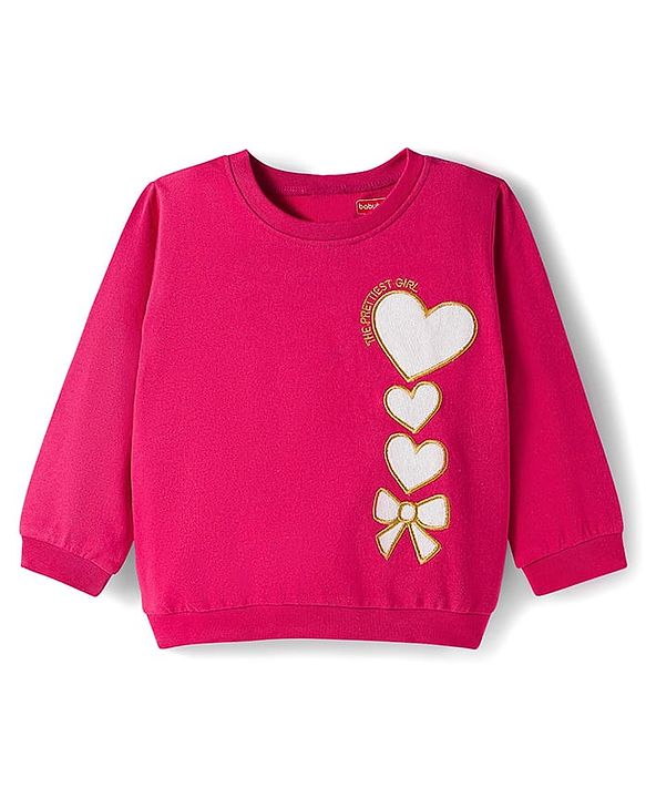 Babyhug Looper Knit Full Sleeves Rib at Neck Top & Jeans Set with Heart Print - Red & Blue