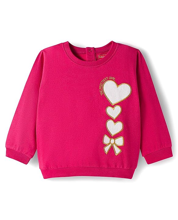 Babyhug Looper Knit Full Sleeves Rib at Neck Top & Jeans Set with Heart Print - Red & Blue